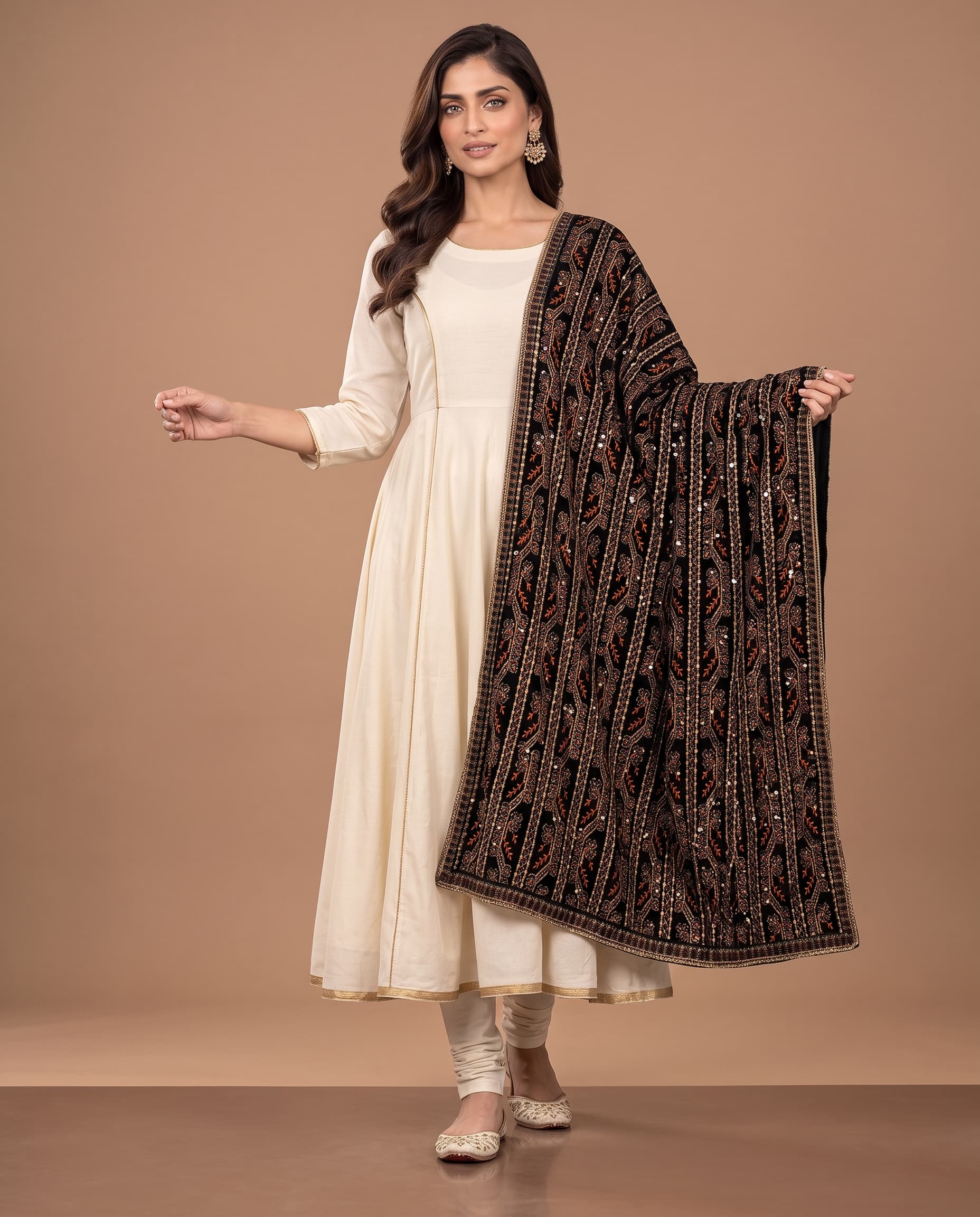 Black & Copper Floral Vine Phoenix Velvet Shawl