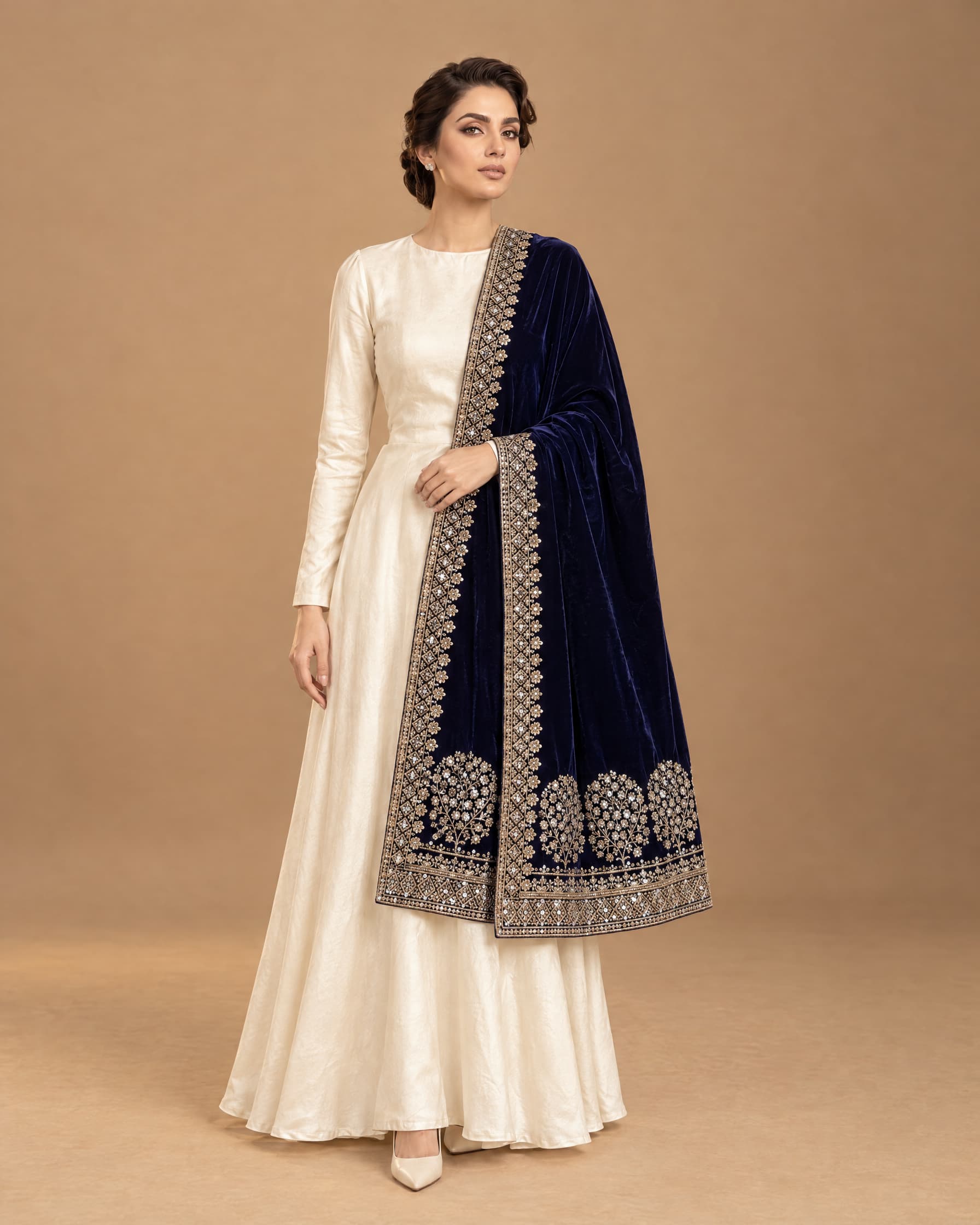Regal Navy Floral Phoenix Velvet Shawl - view 3